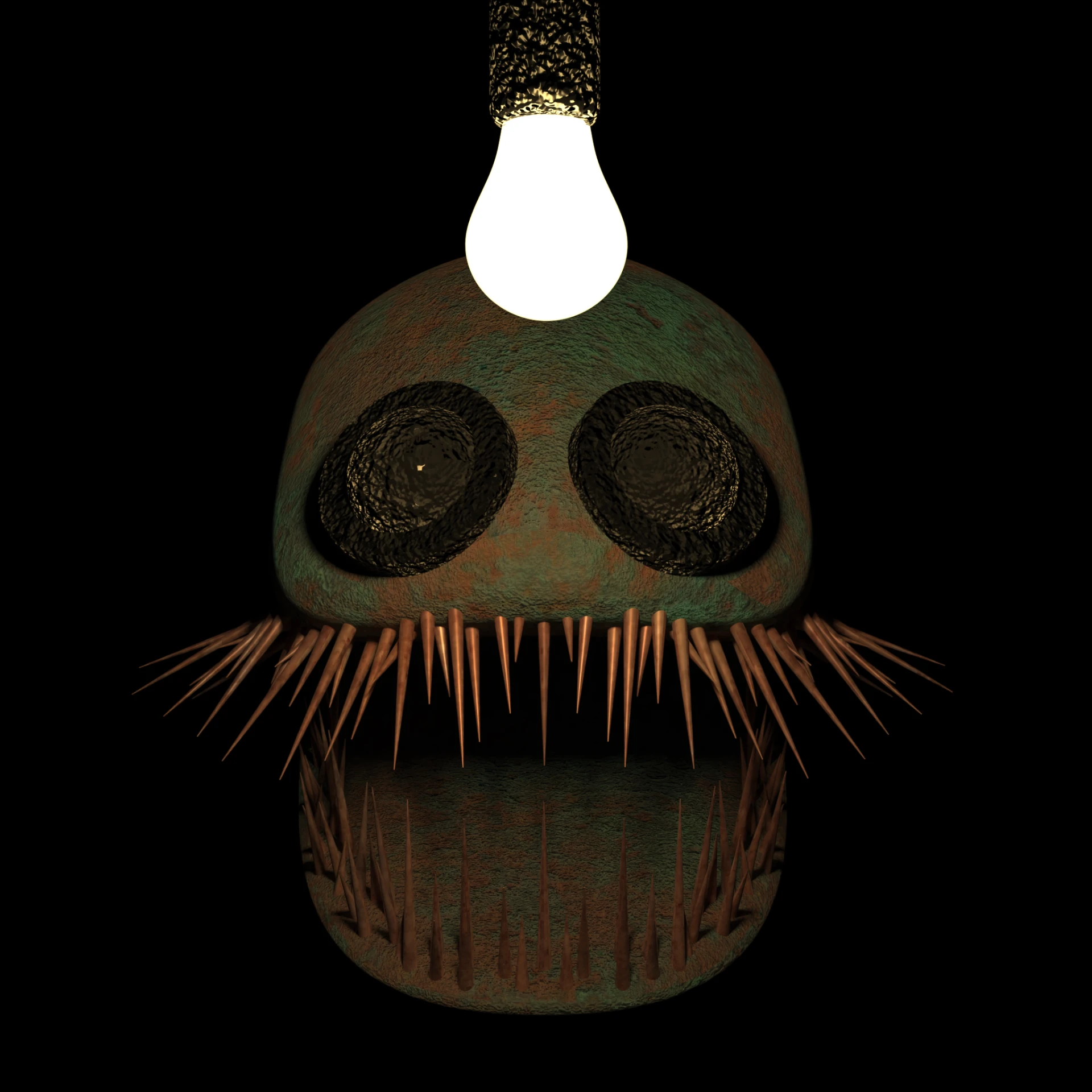 Front view of the angler fish lamp with an illuminated bulb lure