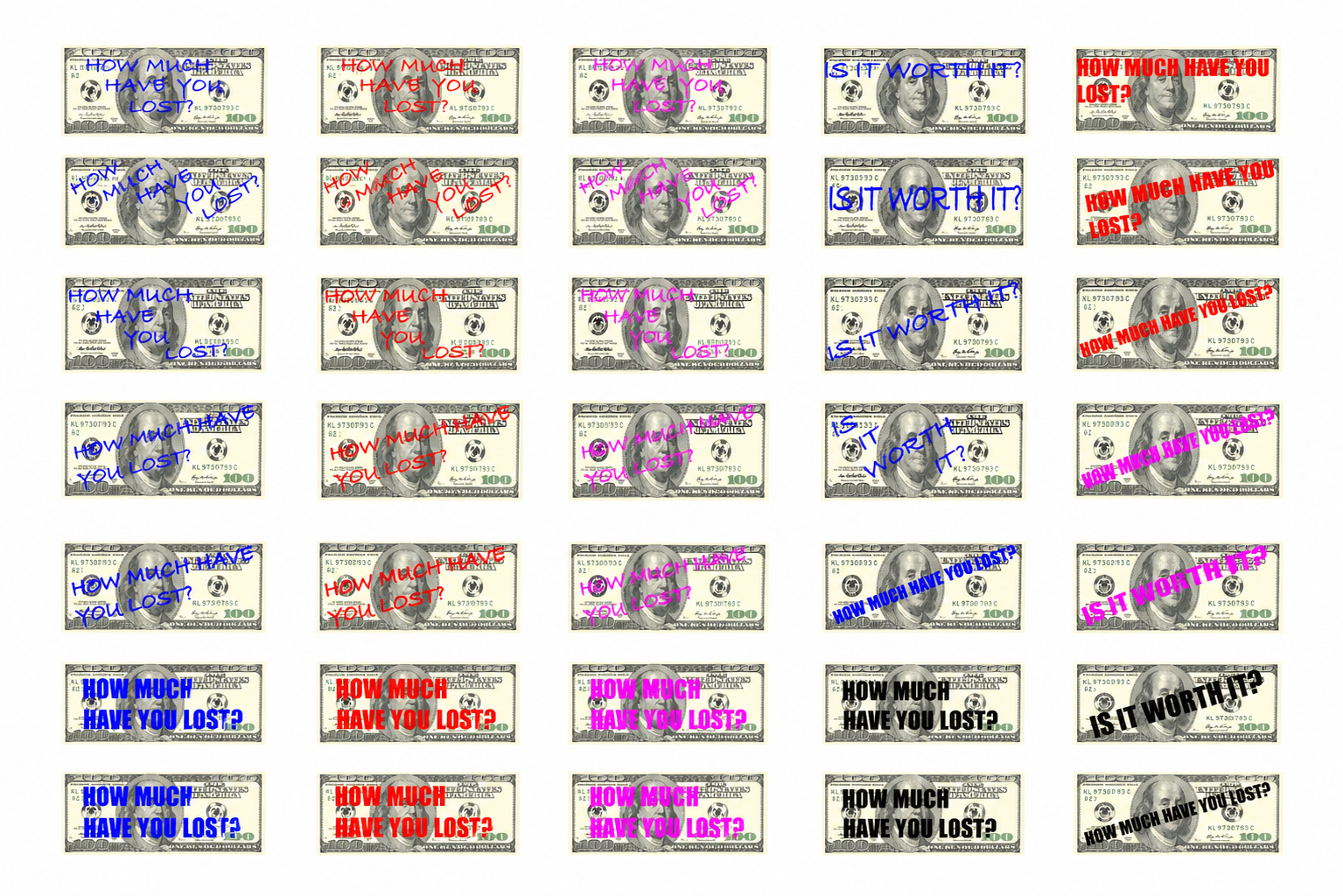 Collage of $100 bill design iterations