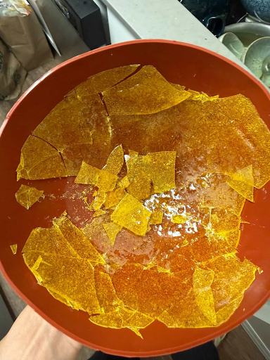 Broken isomalt shards
