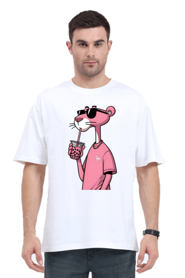 Cool Cat Sip Oversized Tee – Pink Panther Drink Edition