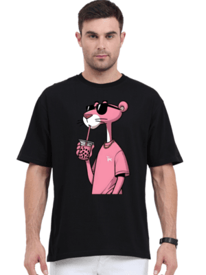 Cool Cat Sip Oversized Tee – Pink Panther Drink Edition