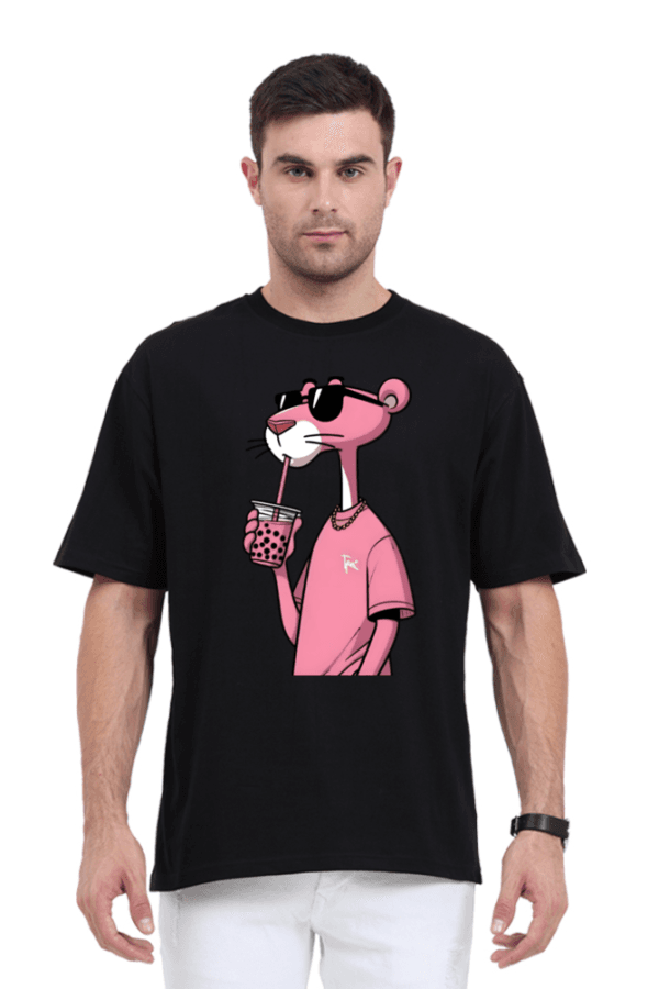 Cool Cat Sip Oversized Tee – Pink Panther Drink Edition