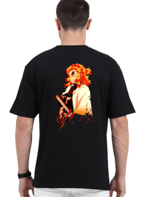 Flame Hashira Side Glance Oversized Tee – Rengoku Edition