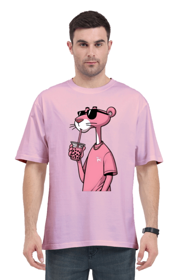 Cool Cat Sip Oversized Tee – Pink Panther Drink Edition